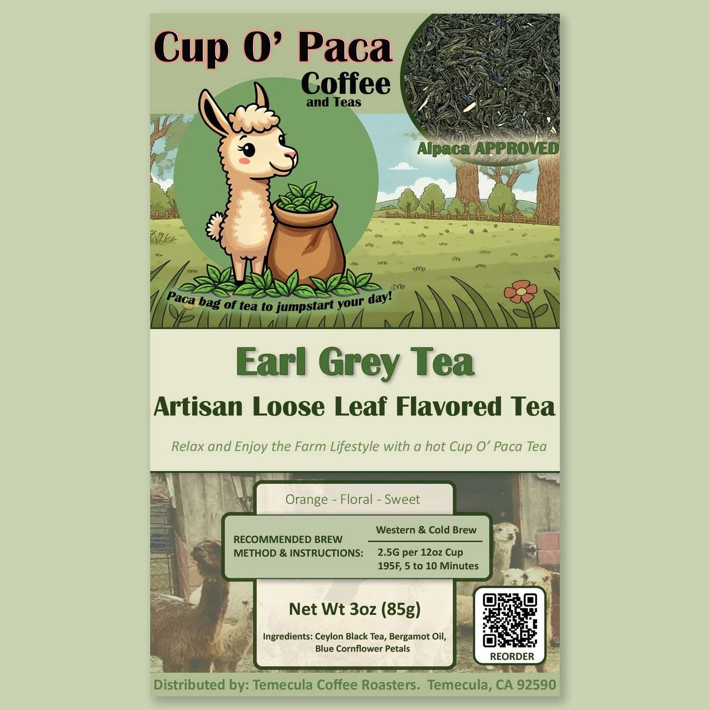 Earl Grey Artisan Loose Leaf tea package label.