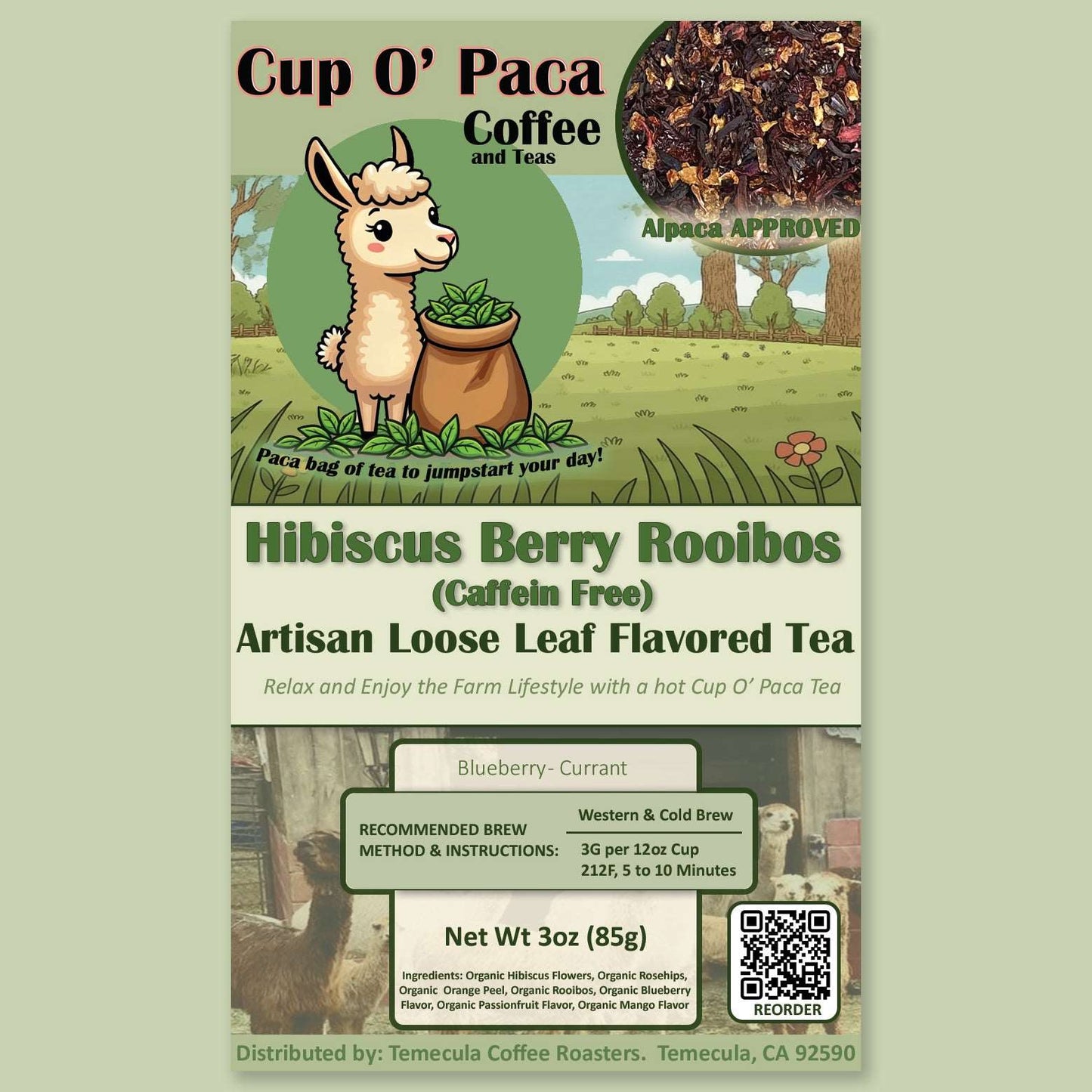 Hibiscus Berry Rooibos Artisan Loose Leaf tea package label.