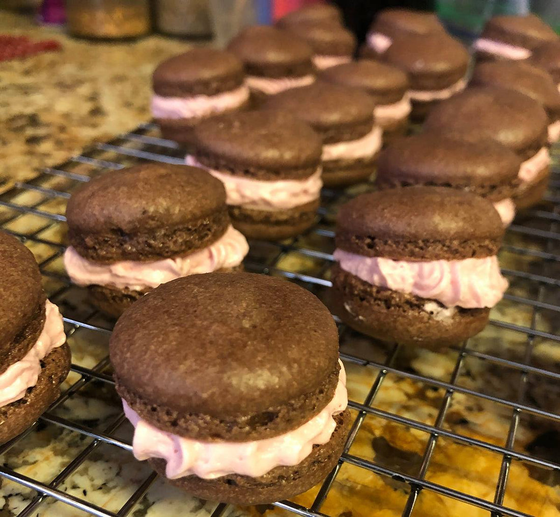 Chocolate Pomegranate Macarons