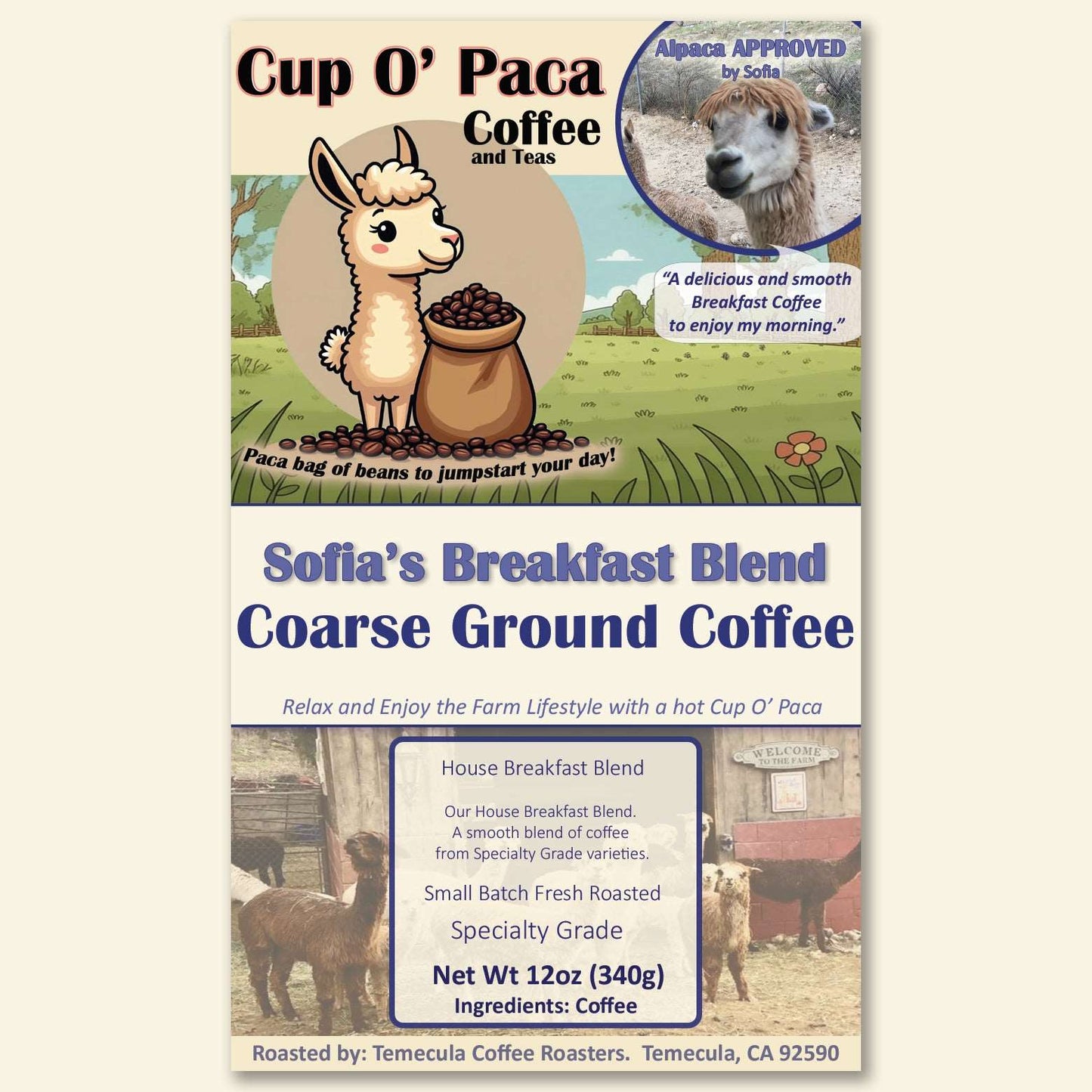 Sofia's Breakfast Blend - Blend Coffee - Specialty Coffee package Label