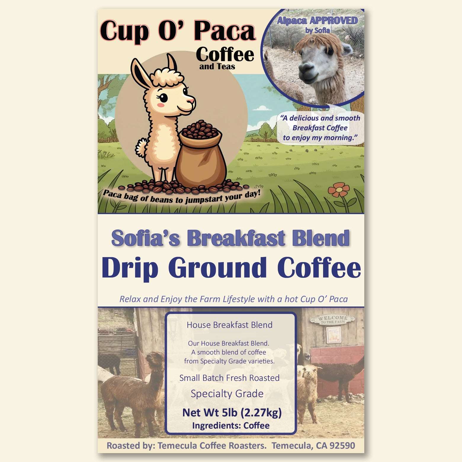 Sofia's Breakfast Blend - Blend Coffee - Specialty Coffee package Label