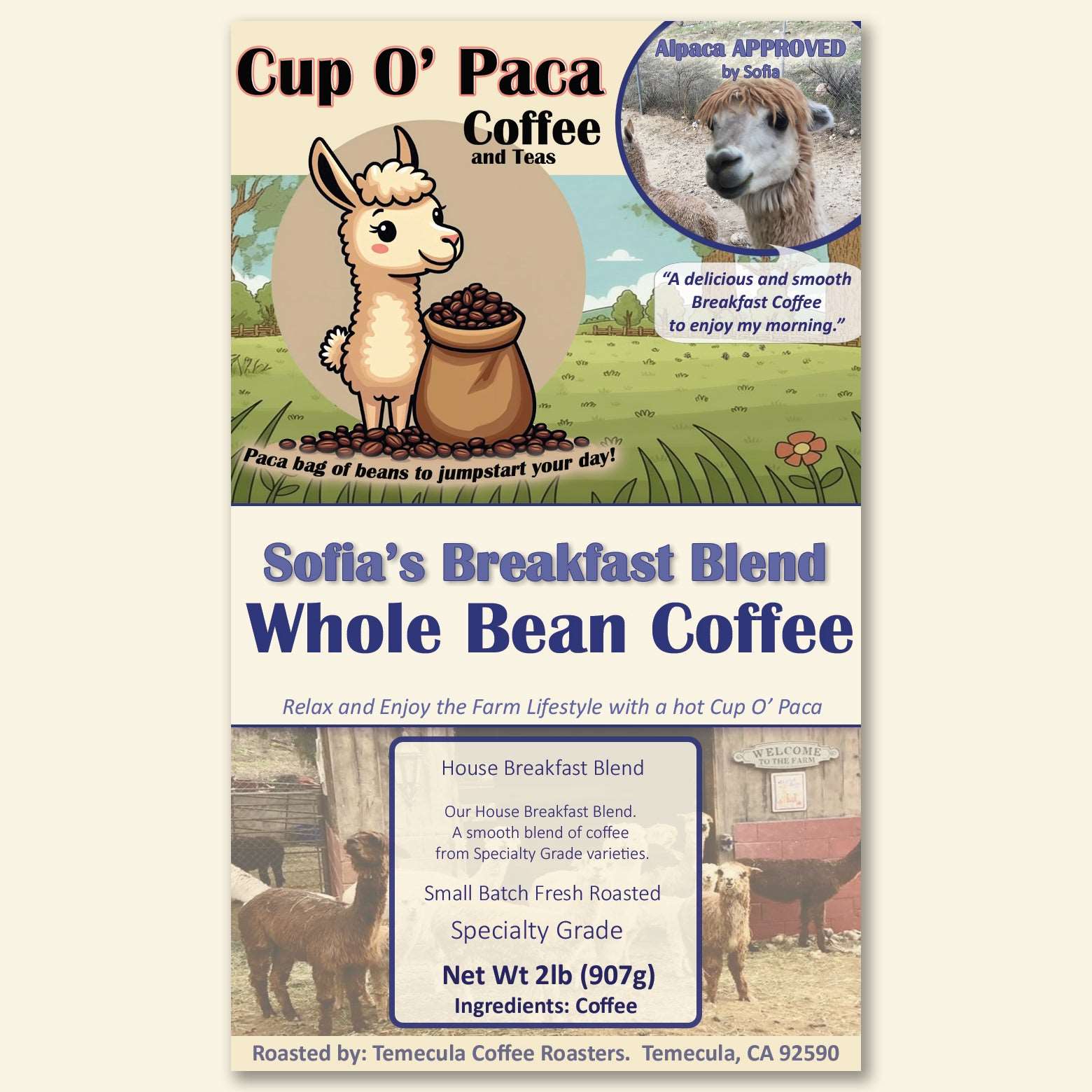 Sofia's Breakfast Blend - Blend Coffee - Specialty Coffee package Label
