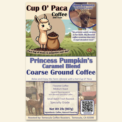 Princess Pumpkin's Caramel Blend Specialty Coffee package Label