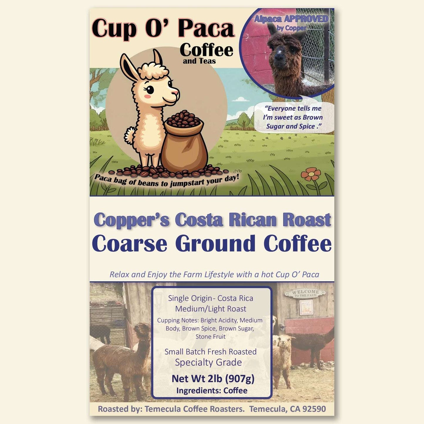 Copper's Costa Rican Roast - Single Origin Costa Rica - Specialty Coffee package Label