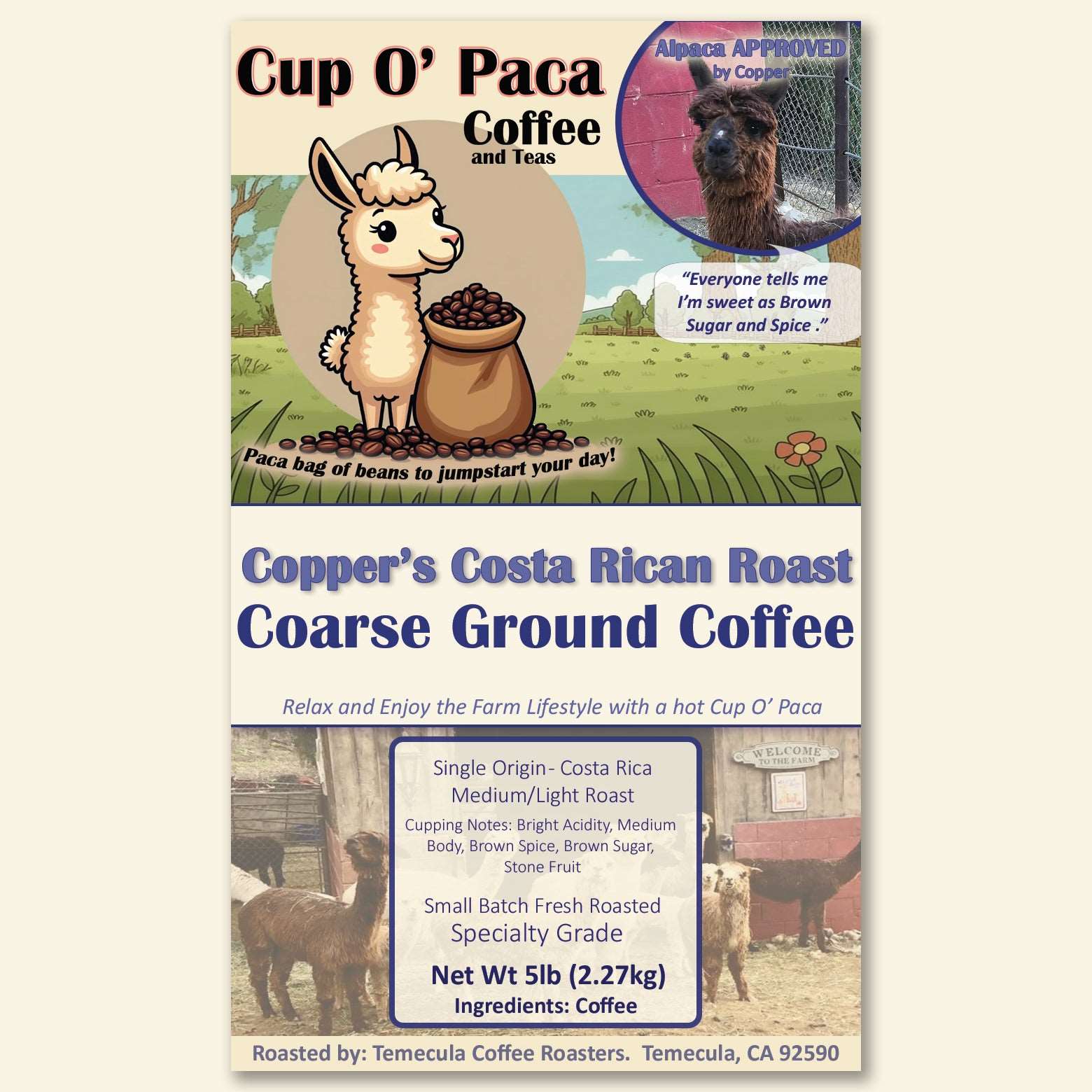 Copper's Costa Rican Roast - Single Origin Costa Rica - Specialty Coffee package Label