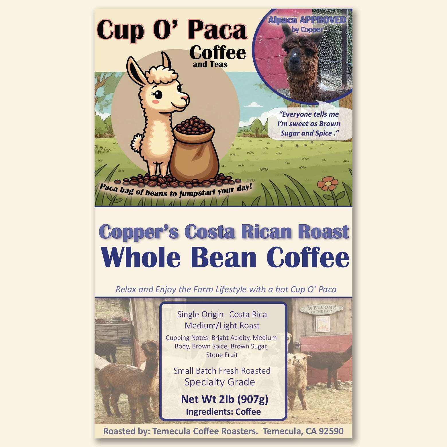Copper's Costa Rican Roast - Single Origin Costa Rica - Specialty Coffee package Label