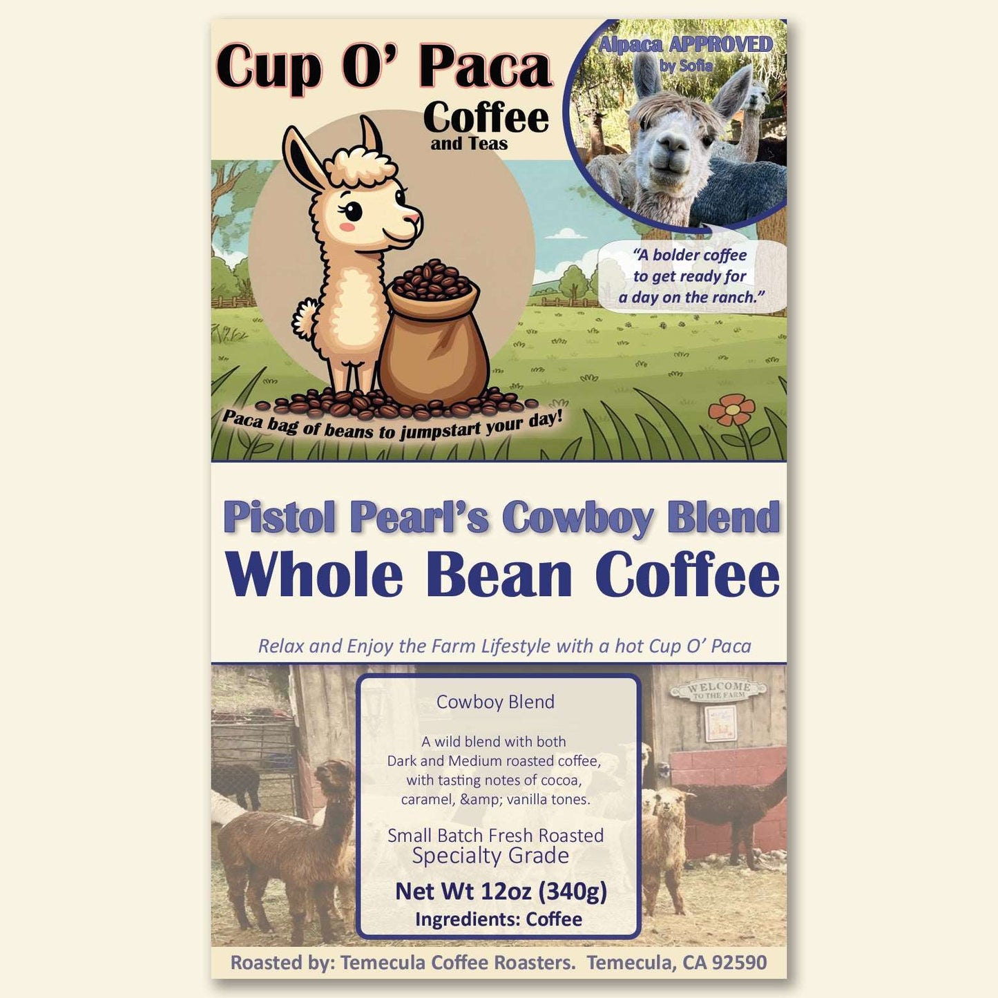Pistol Pearl's Cowboy Blend - Blend Coffee - Specialty Coffee package Label