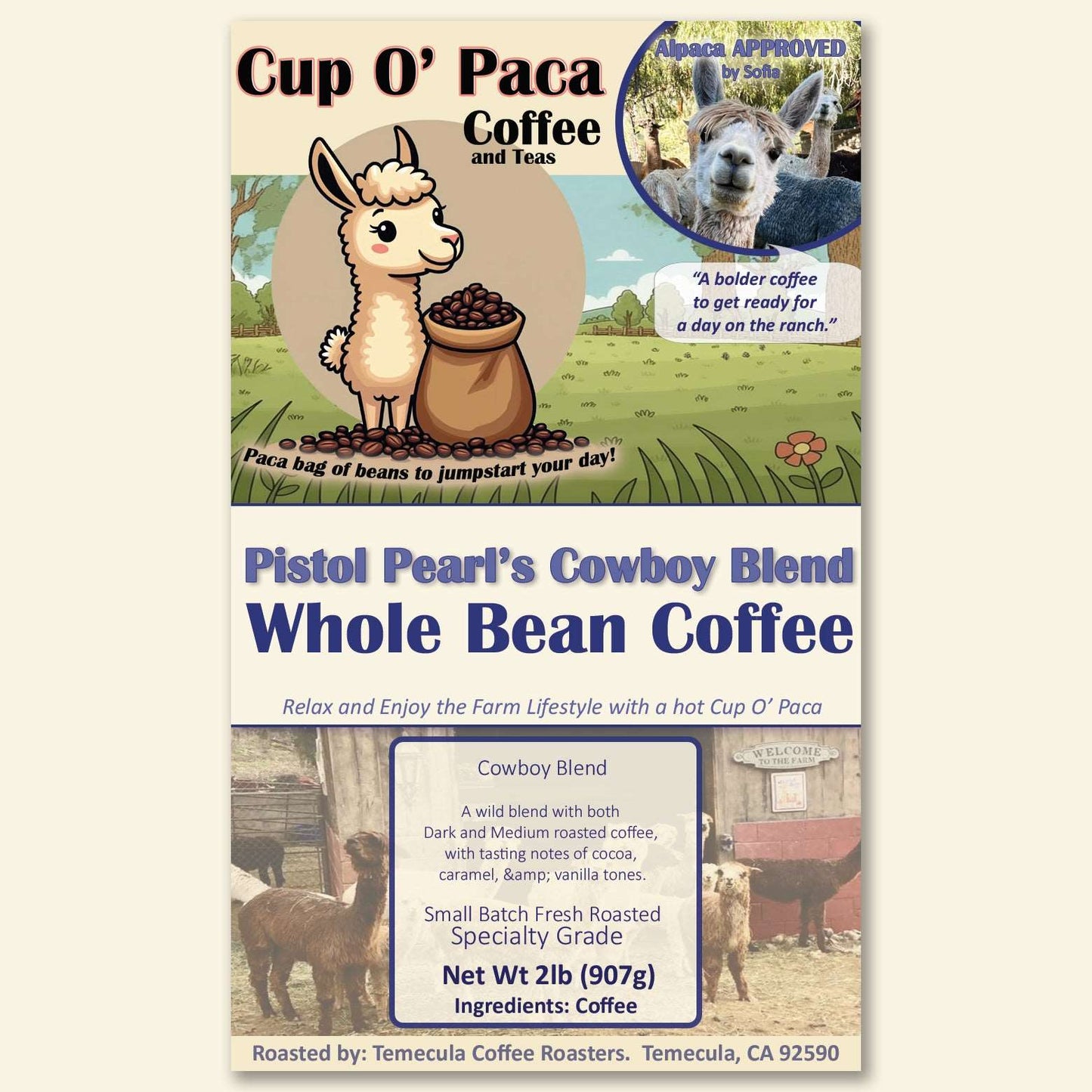 Pistol Pearl's Cowboy Blend - Blend Coffee - Specialty Coffee package Label