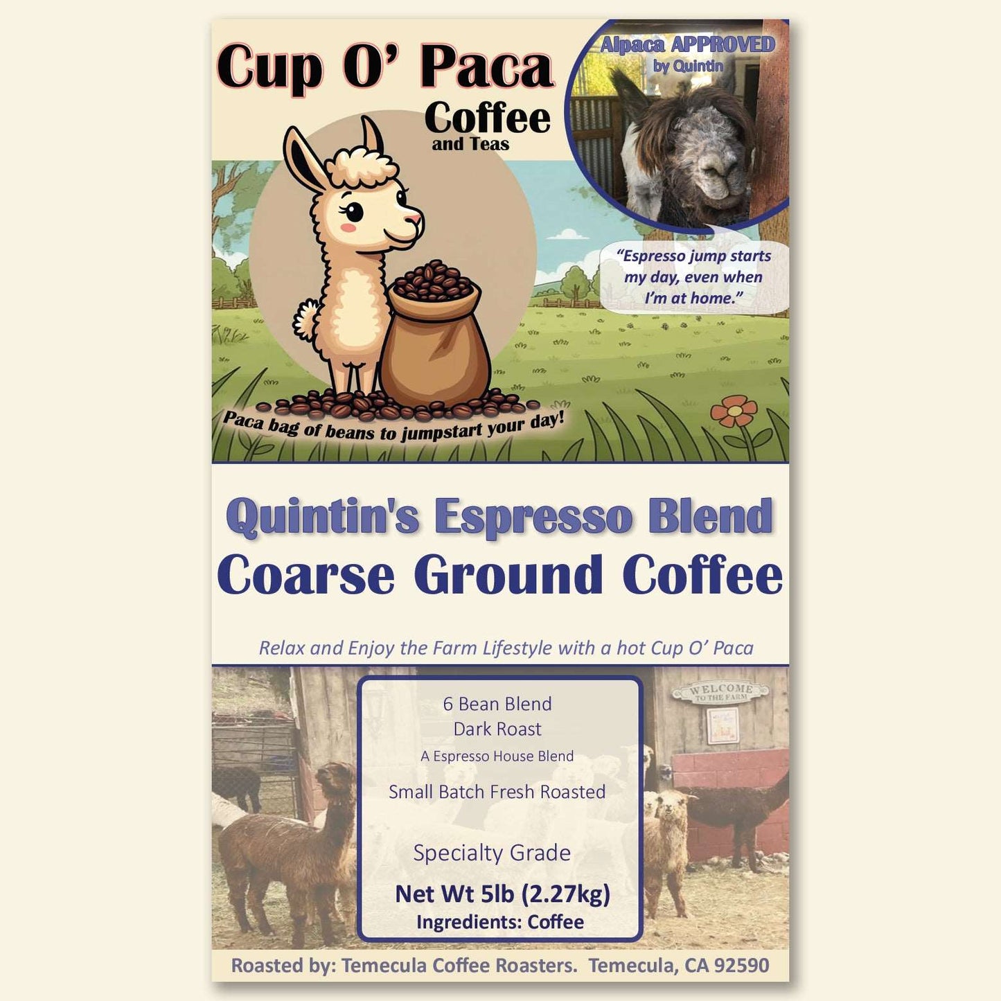 Quintin's Espresso Blend - Blend Coffee - Specialty Coffee package Label
