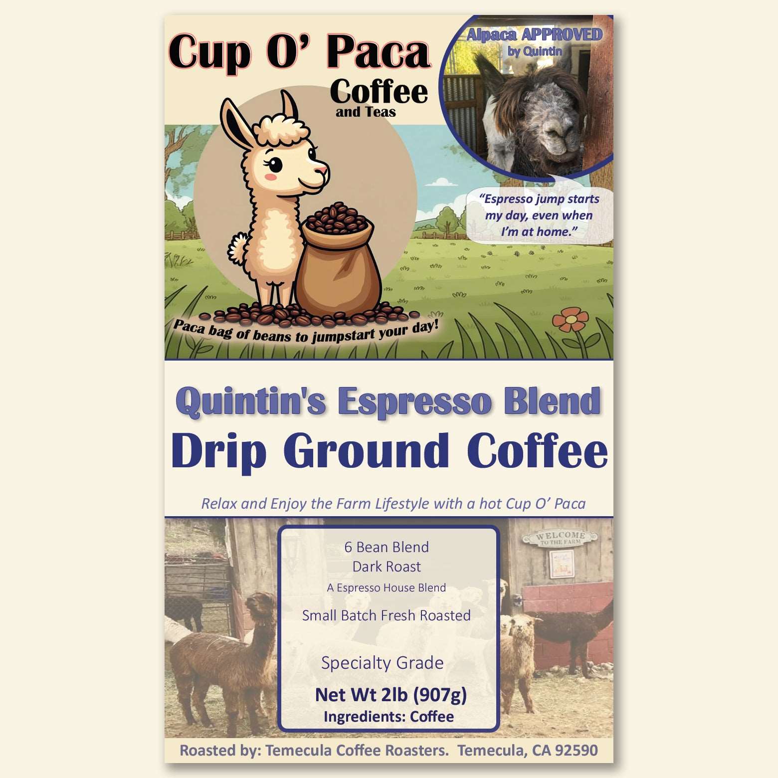 Quintin's Espresso Blend - Blend Coffee - Specialty Coffee package Label