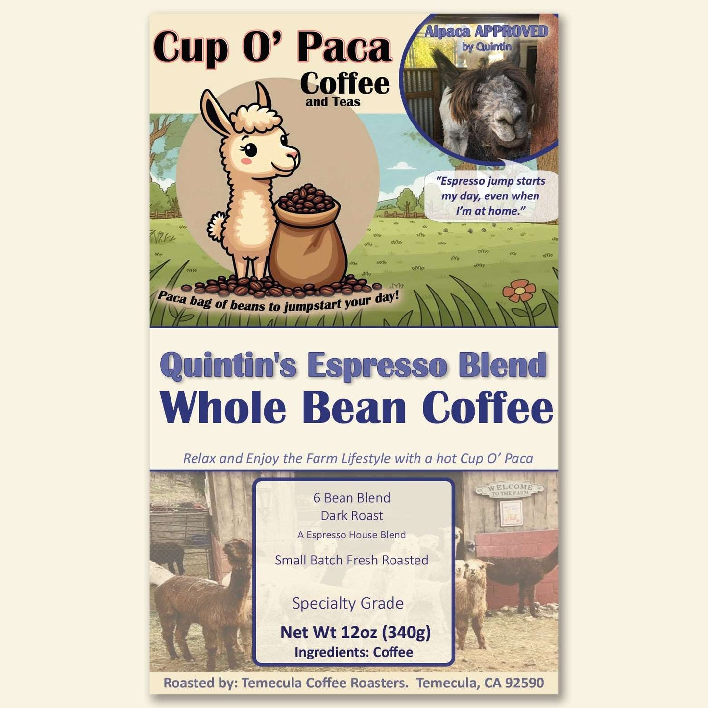 Quintin's Espresso Blend - Blend Coffee - Specialty Coffee package Label
