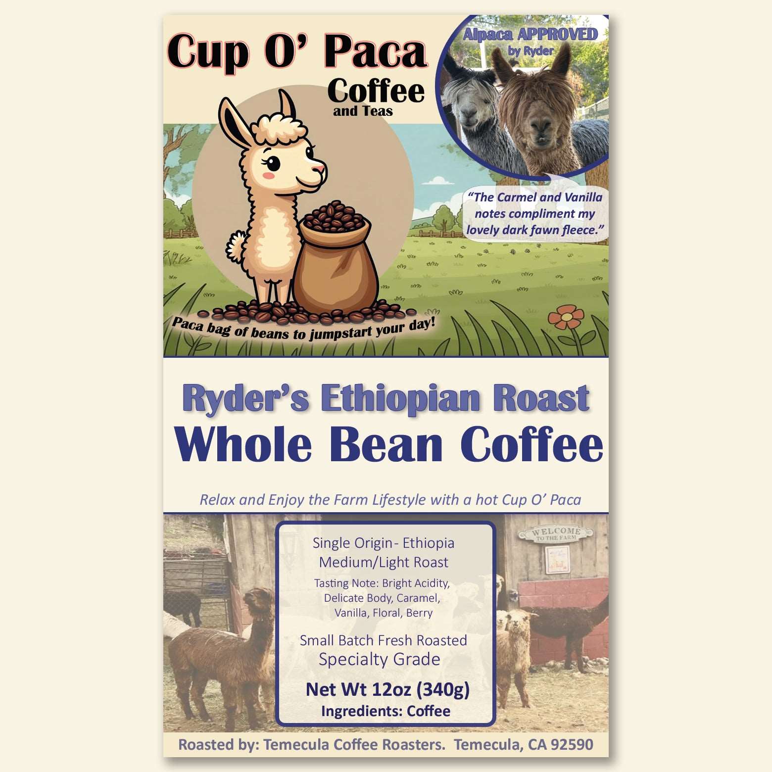Ryder's Ethiopian Roast - Single Origin Ethiopia - Specialty Coffee package Label
