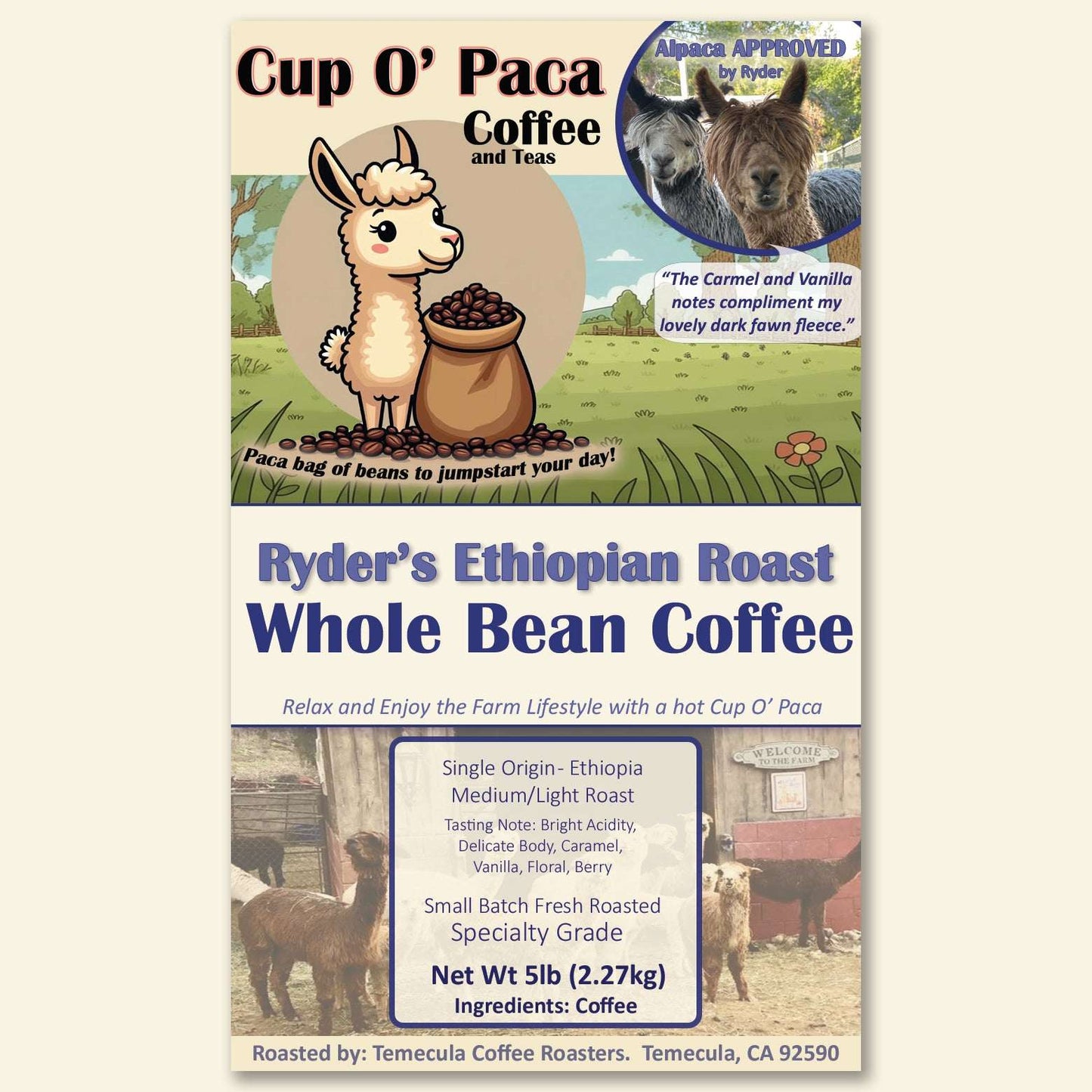 Ryder's Ethiopian Roast - Single Origin Ethiopia - Specialty Coffee package Label