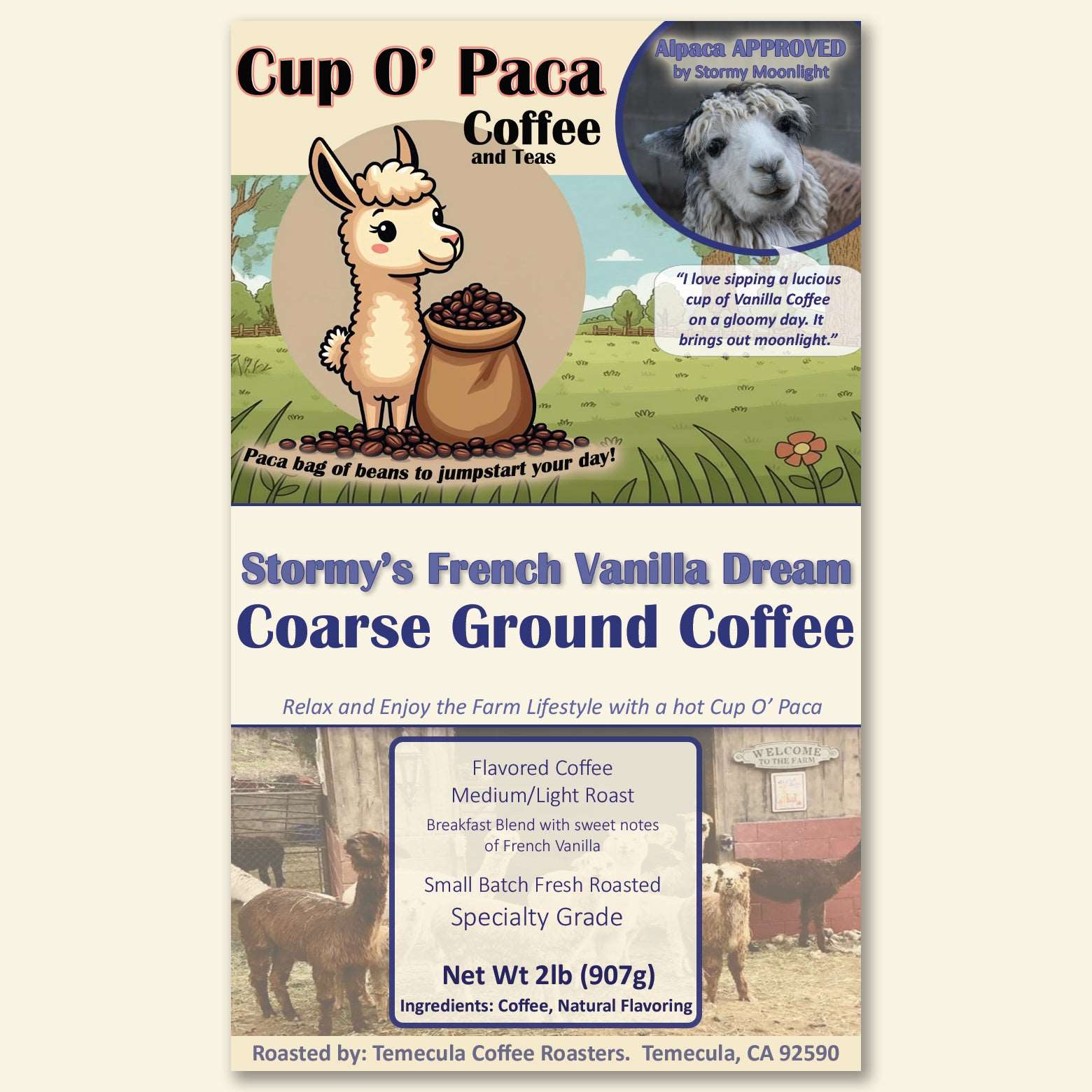 Stormy's French Vanilla Dream - Flavored Coffee - Specialty Coffee package Label