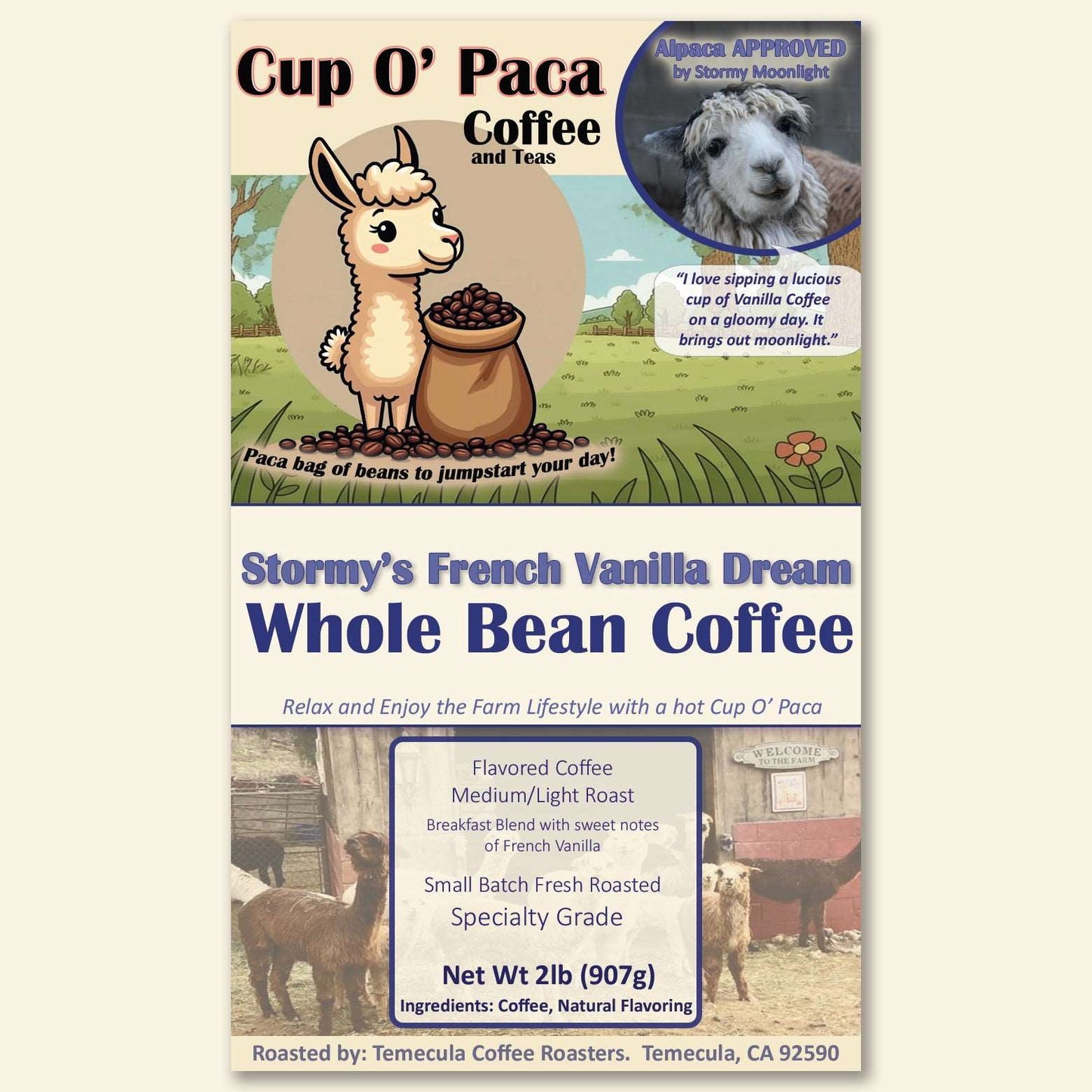 Stormy's French Vanilla Dream - Flavored Coffee - Specialty Coffee package Label