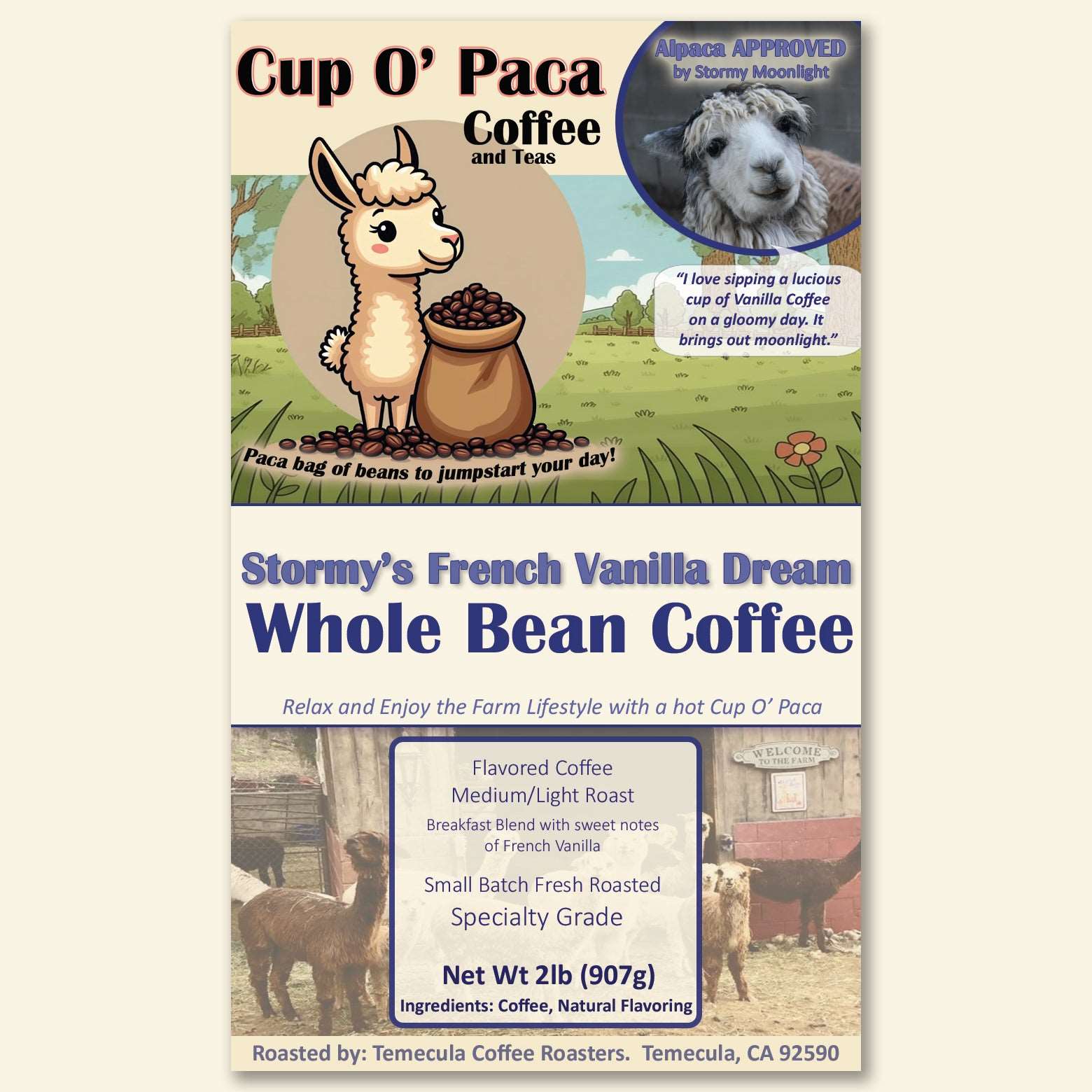 Stormy's French Vanilla Dream - Flavored Coffee - Specialty Coffee package Label