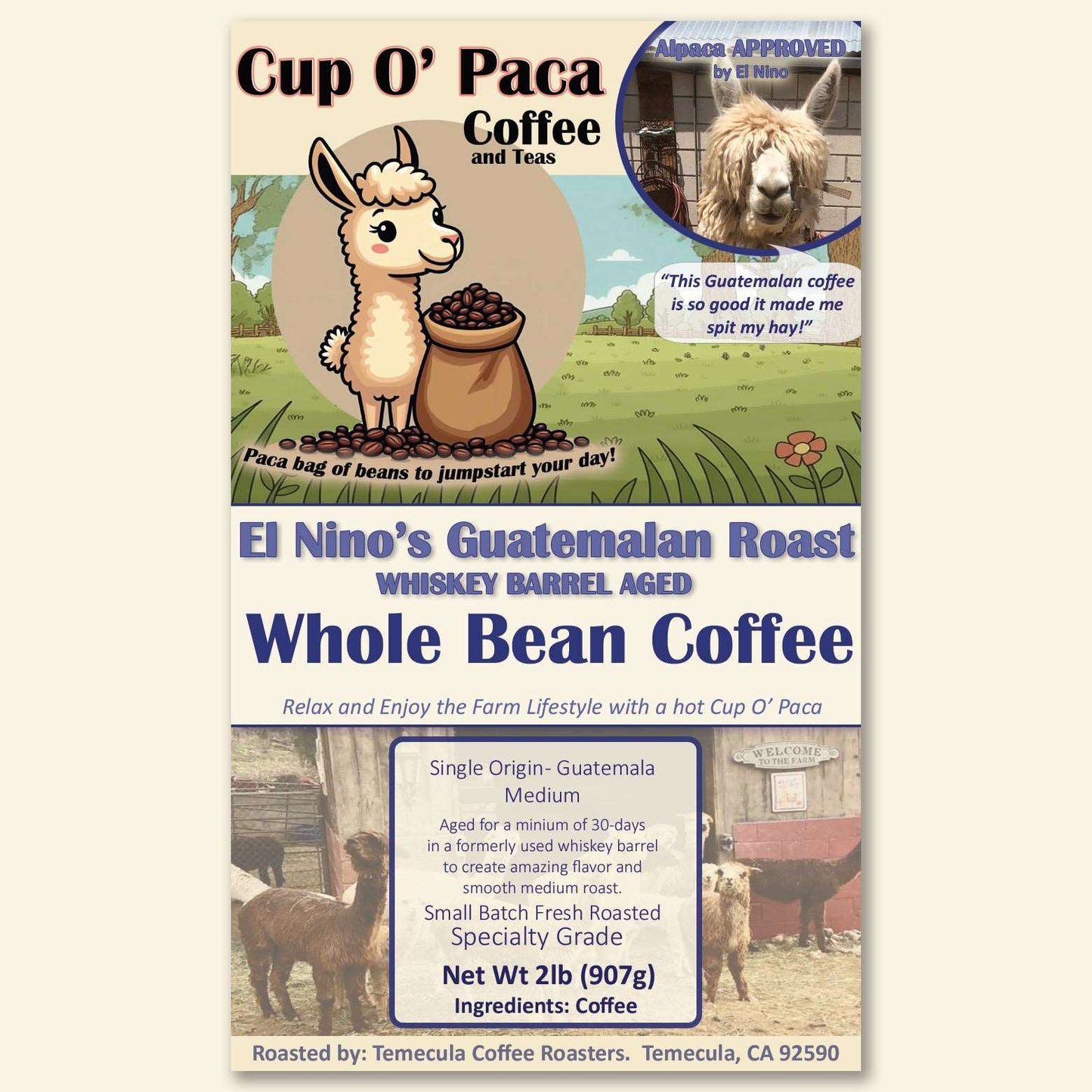 El Nino's Guatemalan Roast - Whiskey Barrel Aged - Specialty Coffee package Label