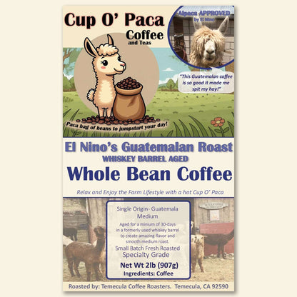 El Nino's Guatemalan Roast - Whiskey Barrel Aged - Specialty Coffee package Label