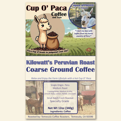 Kilowatt's Peruvian Roast - Single Origin Peru - Specialty Coffee package Label
