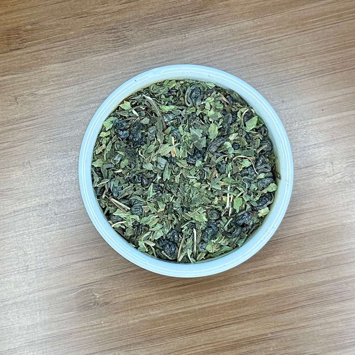 Moroccan Mint Artisan Loose Leaf tea in a ramekin 