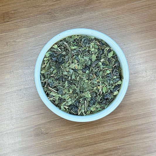 Moroccan Mint Artisan Loose Leaf tea in a ramekin 