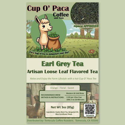 Earl Grey Artisan Loose Leaf tea package label.