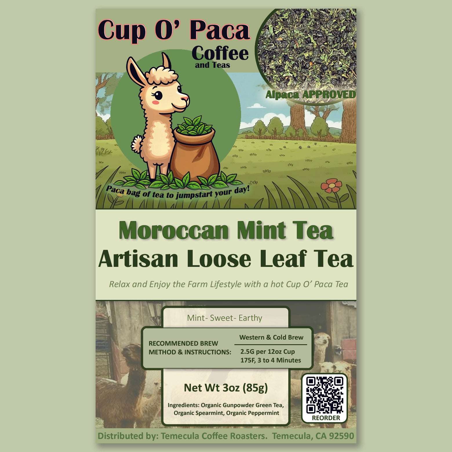 Moroccan Mint Artisan Loose Leaf Tea - package label