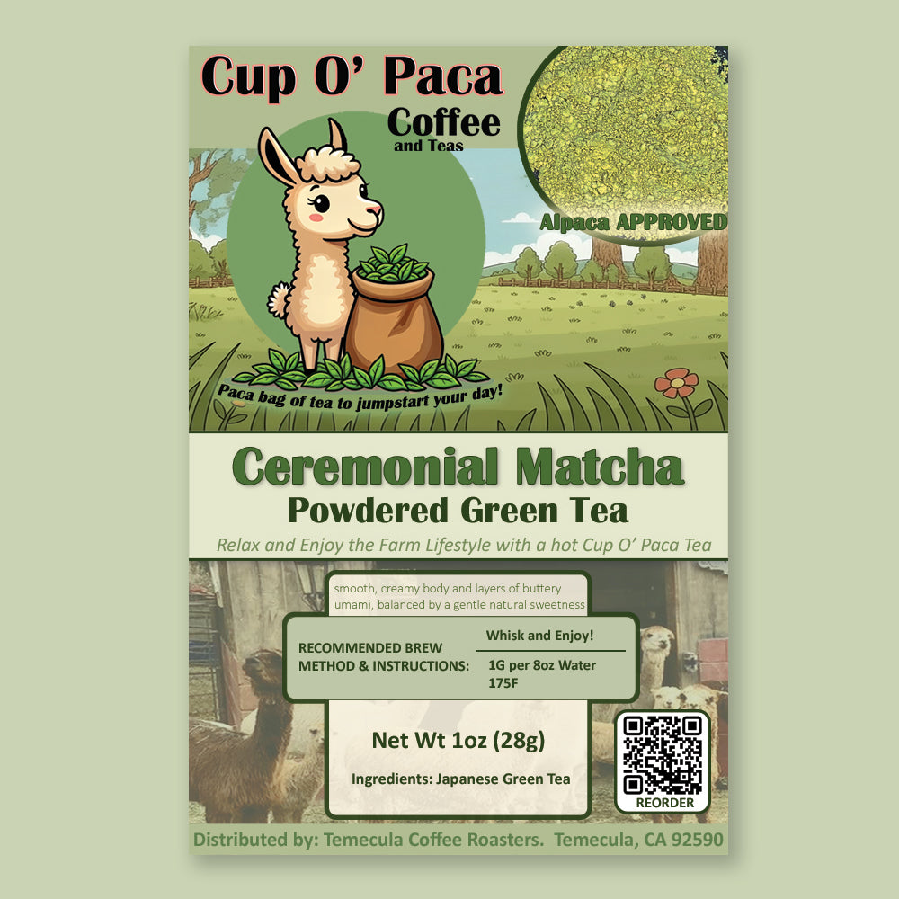 Ceremonial Matcha Japanese Powered Green Tea package label.
