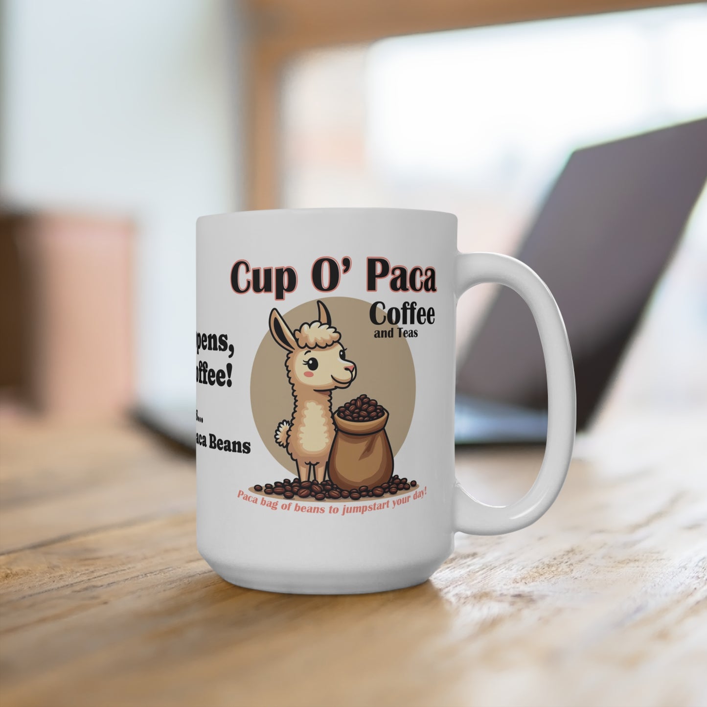 Cup O Paca Coffee Mug Example on desk