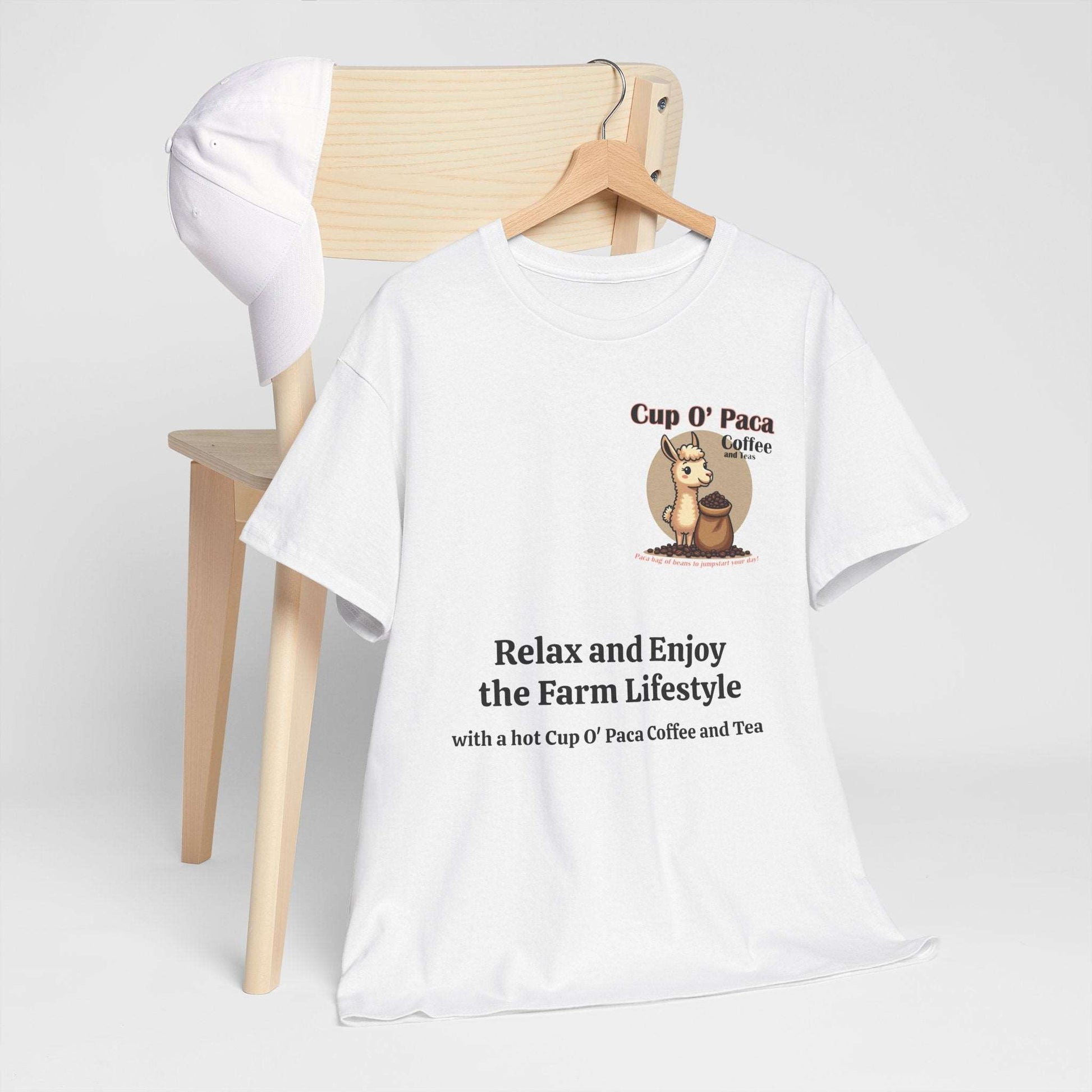 Cup O Paca Tshirt on a chair