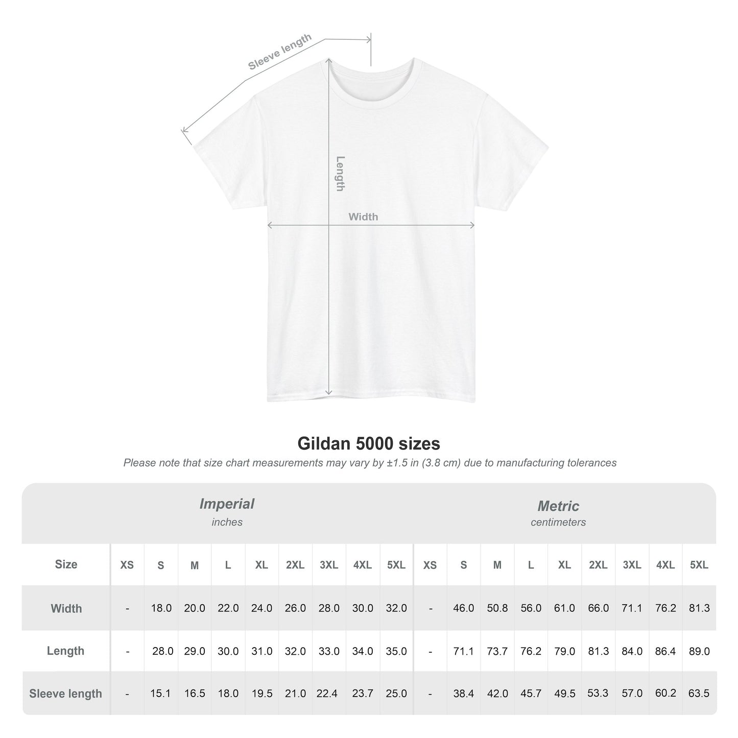 tshirt size chart